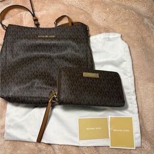 Michael Kors Dark Brown Signature Tote and Wallet
